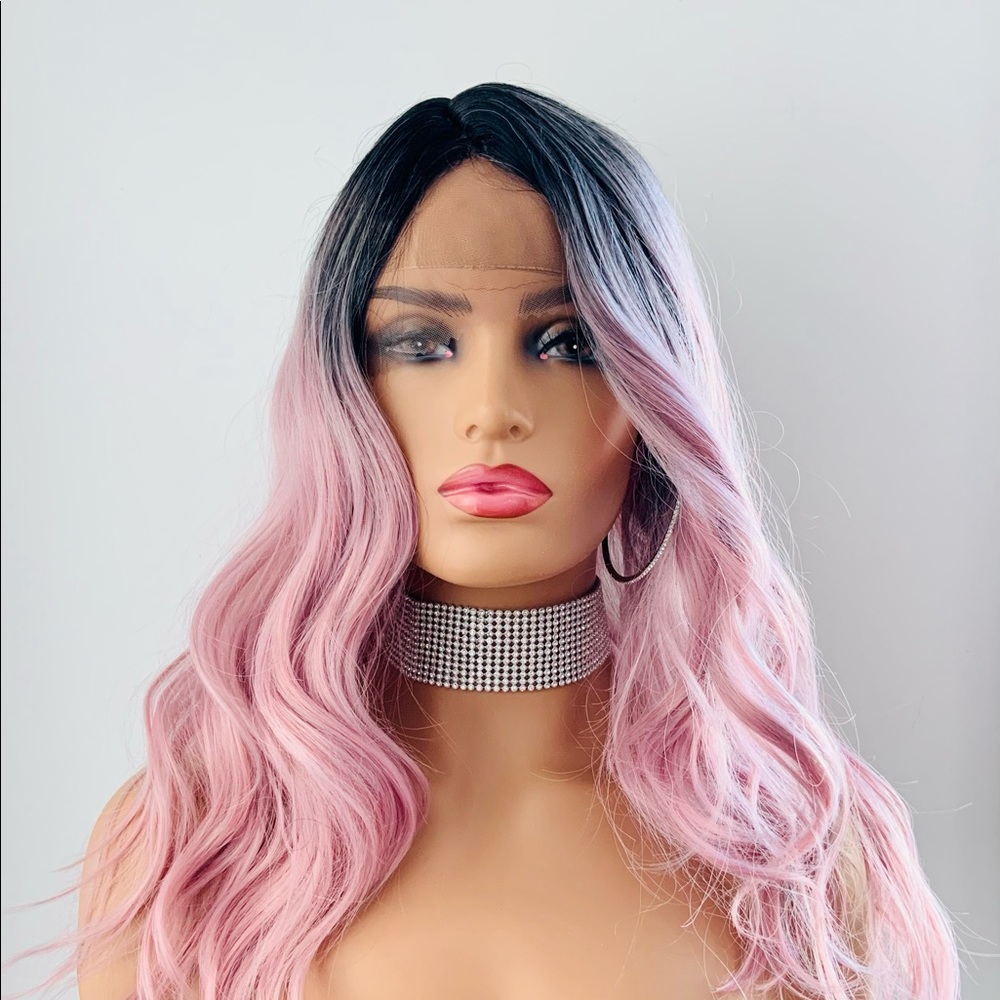 A Pretty 22” Ombre Pink Lace Front Premium Fiber Wig